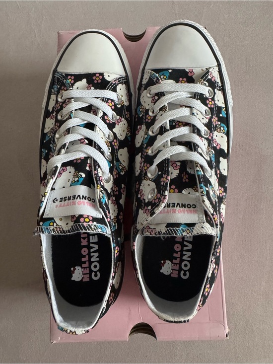 Converse Shoes - Converse Black Hello Kitty Floral Low-Top Sneakers with Pink & Blue Accents
